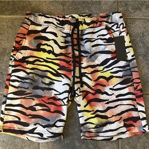 Ed Hardy Mens Shorts Size S Tiger Striped Print Pockets Elastic Waist Sweat